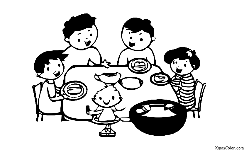 Navidad / Januca: Una familia reunida alrededor de la mesa comiendo latkes