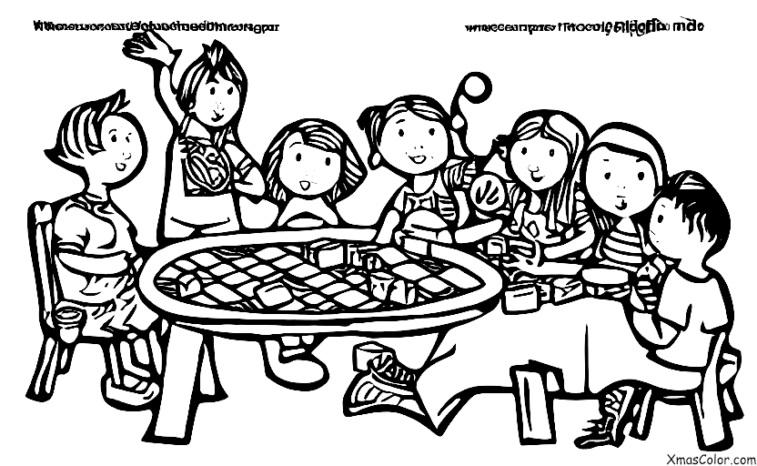 Navidad / Juegos: Un grupo de amigos jugando un juego de mesa
