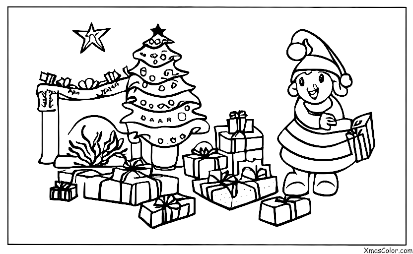 Navidad / Libros de Navidad: Un niño leyendo un libro de Navidad junto a la chimenea