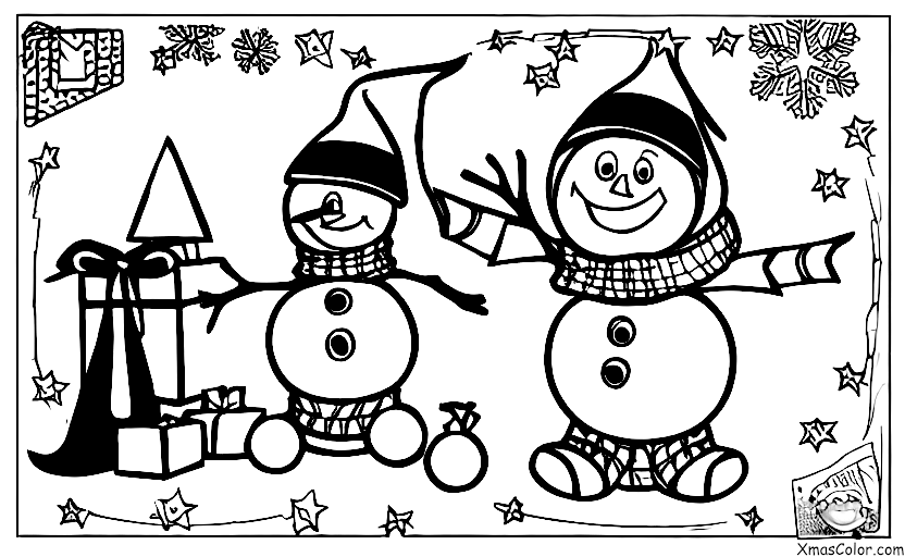 Navidad / Los elfos: Un elfo que hace un muñeco de nieve