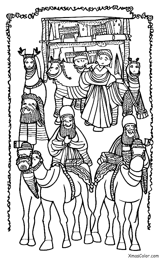 Navidad / Los Tres Reyes Magos: Los Tres Reyes en sus camellos llegando a Belén