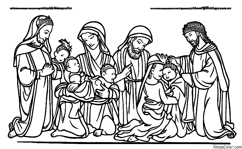Navidad / Los Tres Reyes Magos: Los Tres Reyes presentando sus regalos al niño Jesús