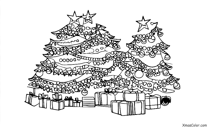 Navidad / Luces de Navidad: Luces de Navidad alrededor de un árbol de Navidad