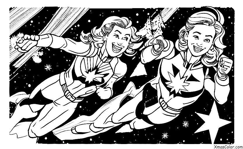 Navidad / Marvel Navidad: La Capitana Marvel volando por el cielo para salvar la Navidad