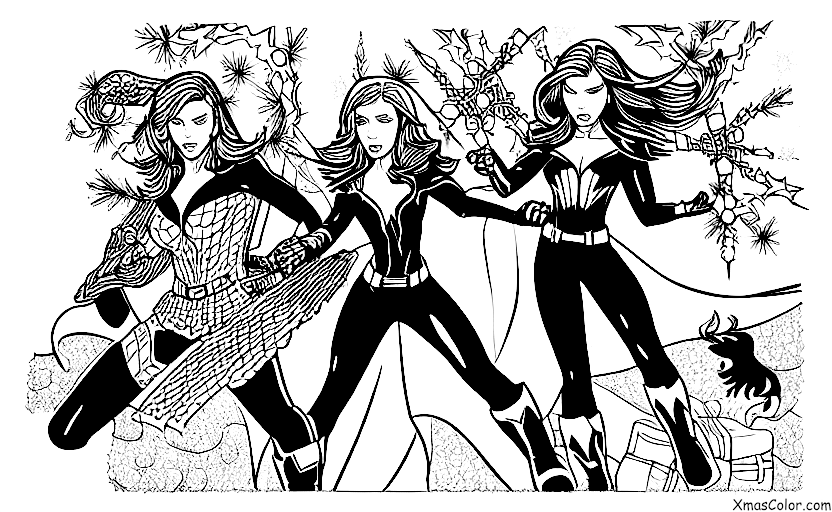 Navidad / Marvel Navidad: Viuda Negra y Bruja Escarlata luchando contra Hidra