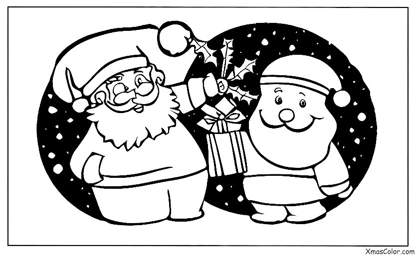 Navidad / Muérdago: Santa parado debajo del muérdago