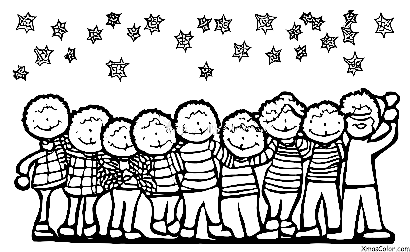 Navidad / Muérdago: Un grupo de amigos de pie bajo el muérdago