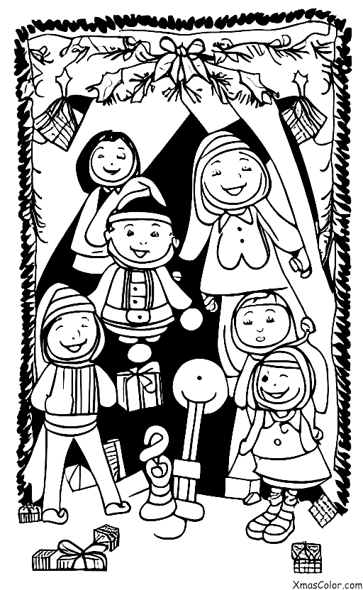Navidad / Música de Navidad: Niños cantando alrededor del árbol de Navidad