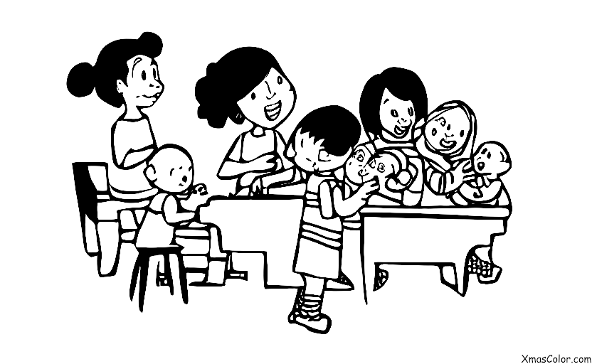 Navidad / Música de Navidad: Una familia reunida alrededor del piano cantando villancicos