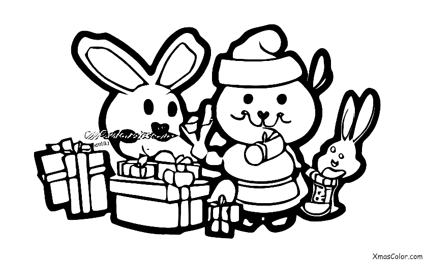 Navidad / Navidad con animales: Un conejito con gorro de Papá Noel comiendo una zanahoria