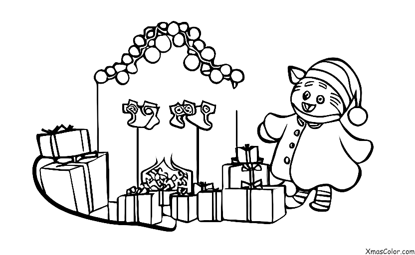 Navidad / Navidad con animales: Un gato jugando con un árbol de Navidad