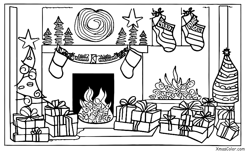 Navidad / Navidad con animales: Un perro durmiendo cerca de la chimenea