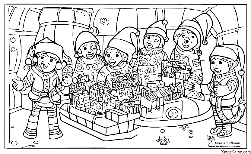 Navidad / Navidad de ciencia ficción: Santa y sus elfos en una estación espacial