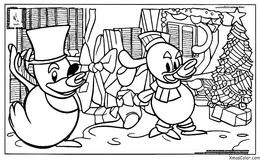 Navidad / Navidad de Disney: Donald Pato construyendo un muñeco de nieve