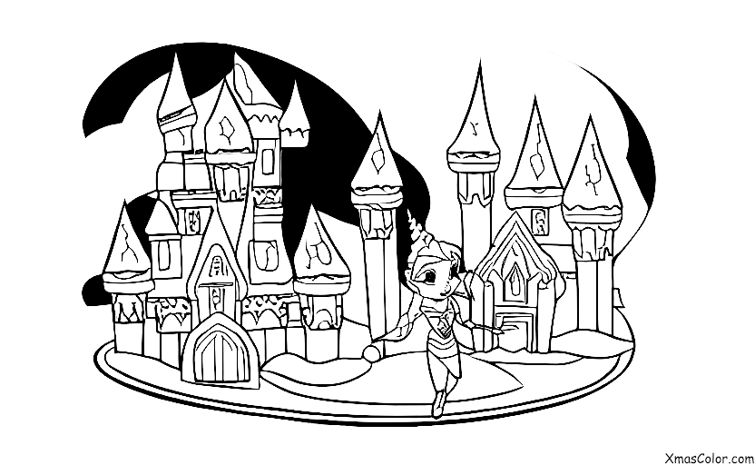 Navidad / Navidad de Disney: Elsa haciendo un castillo de nieve