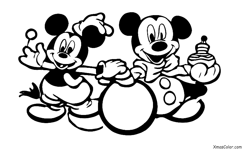 Navidad / Navidad de Disney: Mickey Mouse haciendo un muñeco de nieve