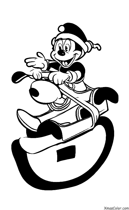 Navidad / Navidad de Disney: Patoso deslizándose por una colina en un trineo