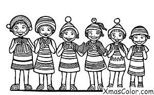 Navidad / Navidad en África: Niños vestidos con ropa tradicional africana cantando villancicos
