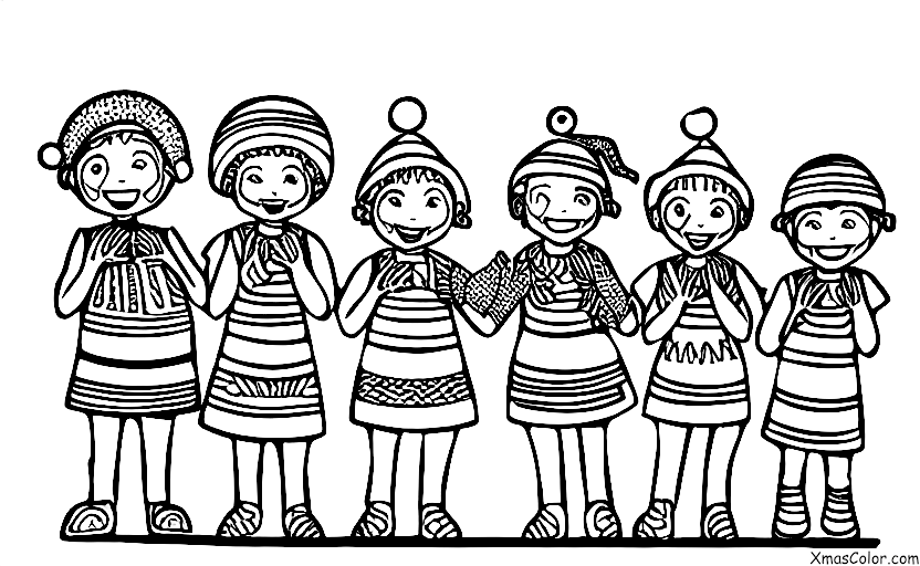 Navidad / Navidad en África: Niños vestidos con ropa tradicional africana cantando villancicos