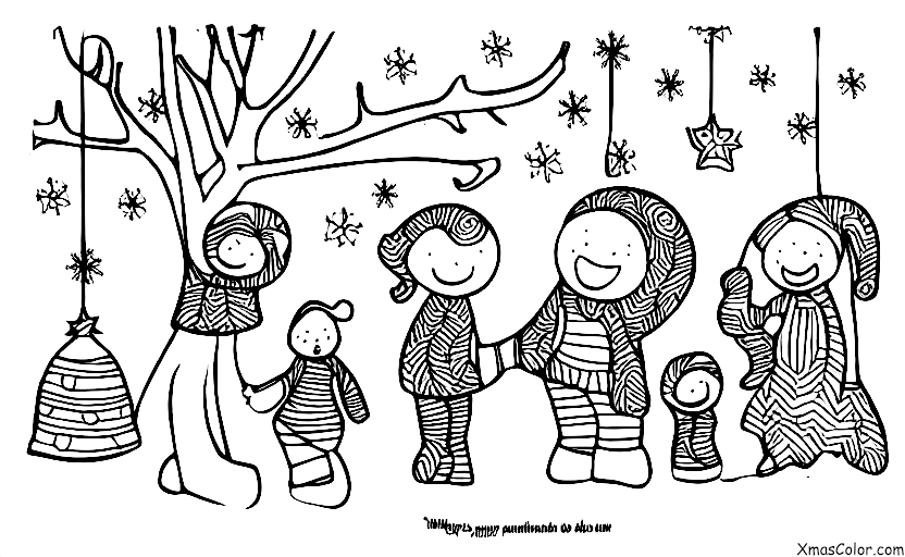Navidad / Navidad en África: Una familia decorando su árbol de Navidad con adornos hechos a mano