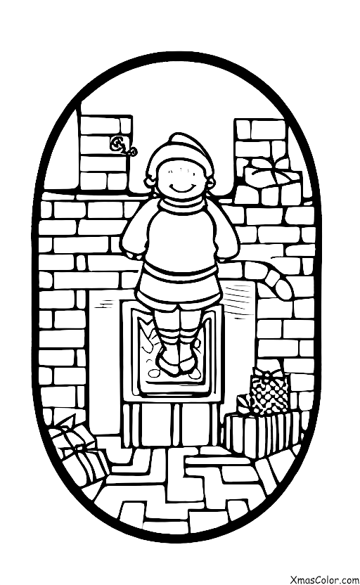 Navidad / Navidad en América: Un niño mirando por la chimenea