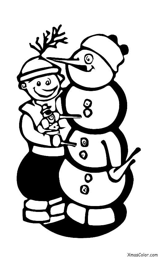 Navidad / Navidad en el campo: Un padre y su hijo construyen un muñeco de nieve