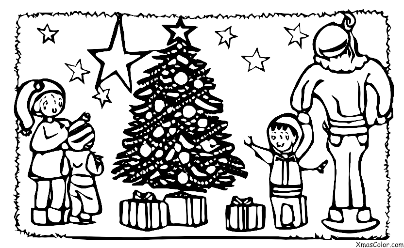 Navidad / Navidad en el campo: Una familia decorando su árbol de Navidad