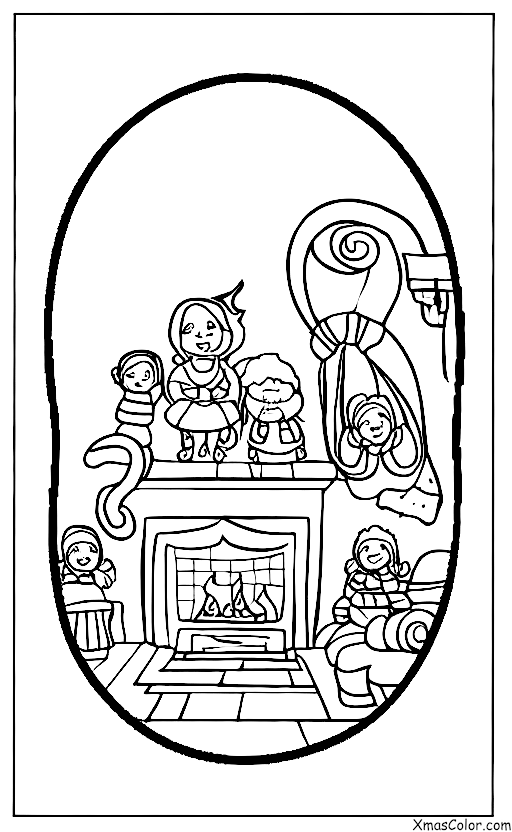Navidad / Navidad en el campo: Una familia reunida alrededor de la chimenea
