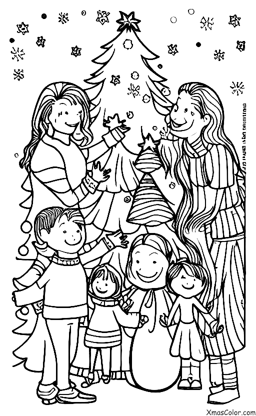 Navidad / Navidad en el campo: Una familia reunida alrededor del árbol de Navidad