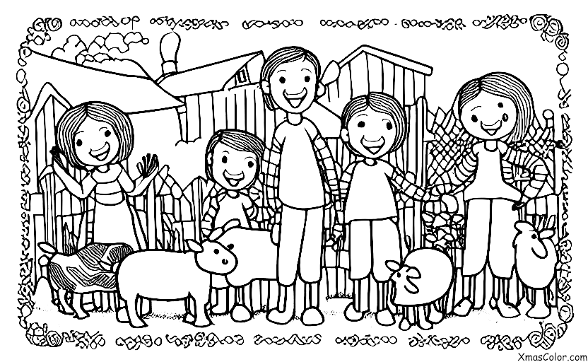 Navidad / Navidad en el campo: Una familia visitando una granja
