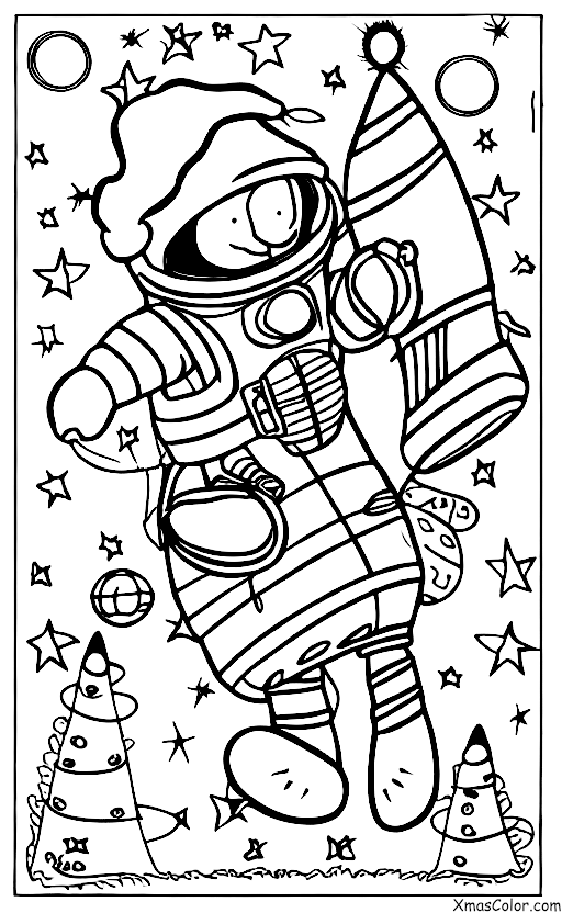 Navidad / Navidad en el futuro: Santa en un traje espacial volando en un cohete
