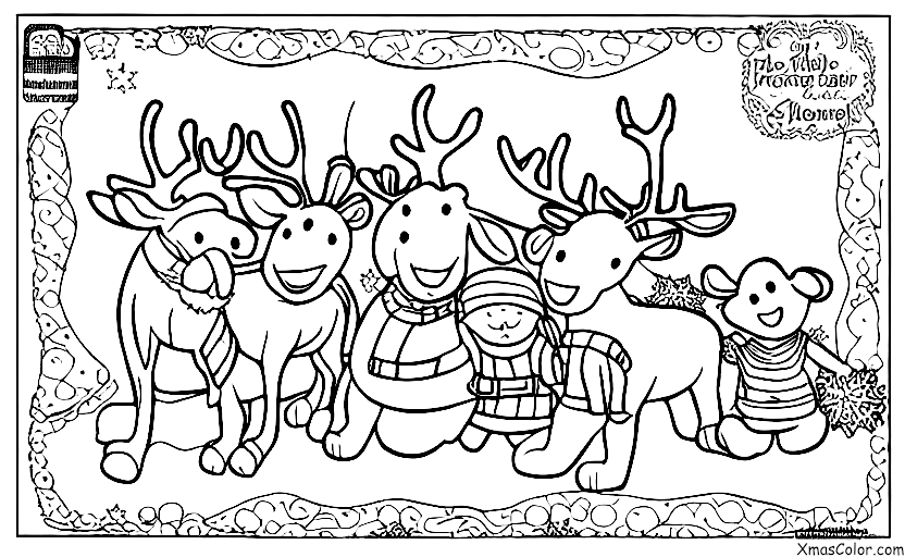 Navidad / Navidad en el Polo Norte: Los renos jugando en la nieve