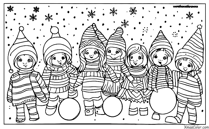 Navidad / Navidad en la montaña: Un grupo de amigos jugando en la nieve
