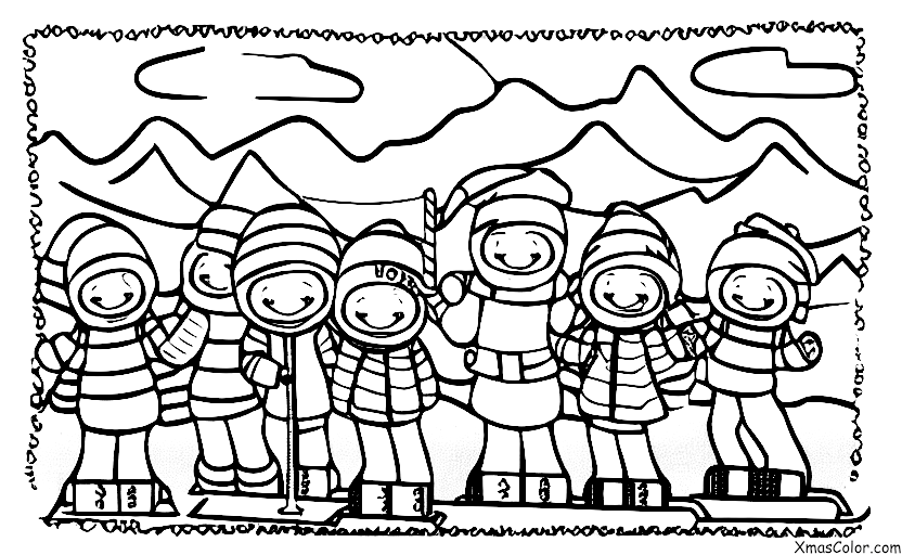 Navidad / Navidad en la montaña: Un grupo de personas esquiando por una montaña