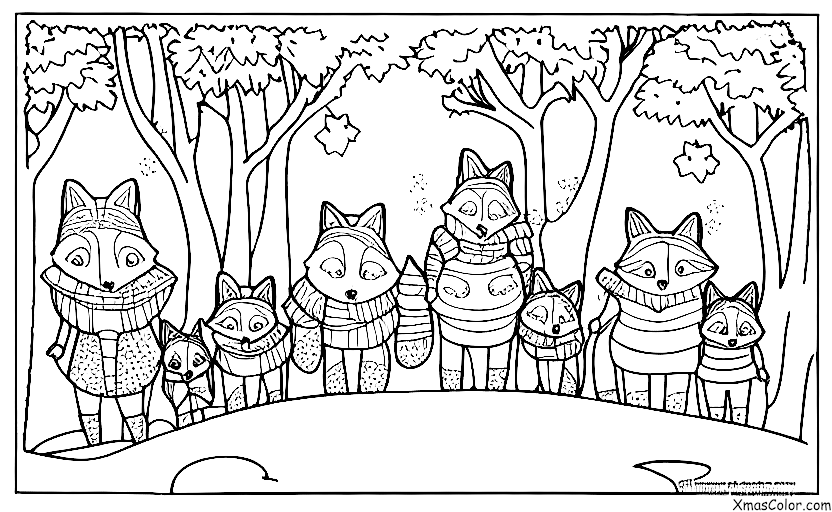 Navidad / Navidad en la montaña: Una familia de zorros disfrutando del paisaje invernal