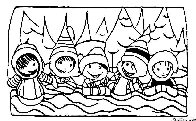 Navidad / Navidad en los suburbios: Los niños patinan por una colina