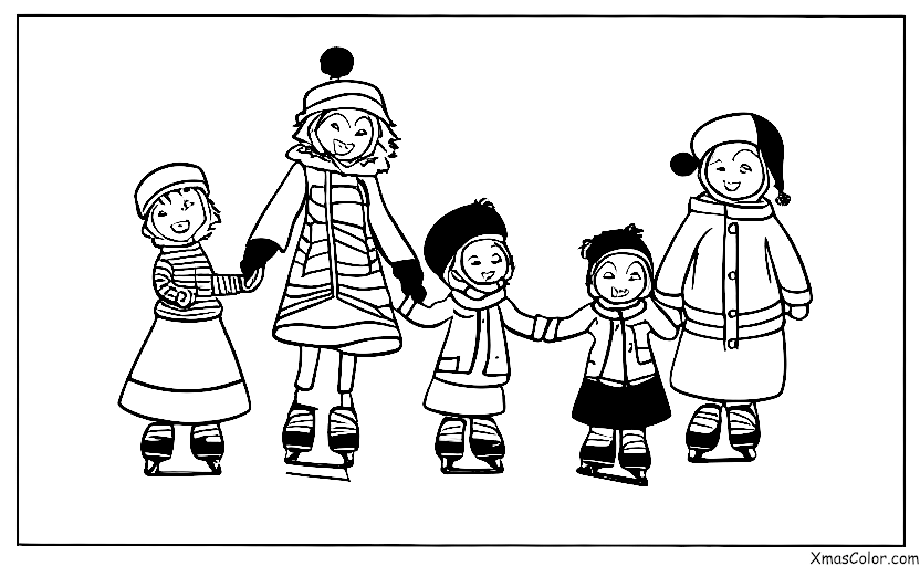 Navidad / Navidad Inusual: Una familia patinando sobre hielo en el parque