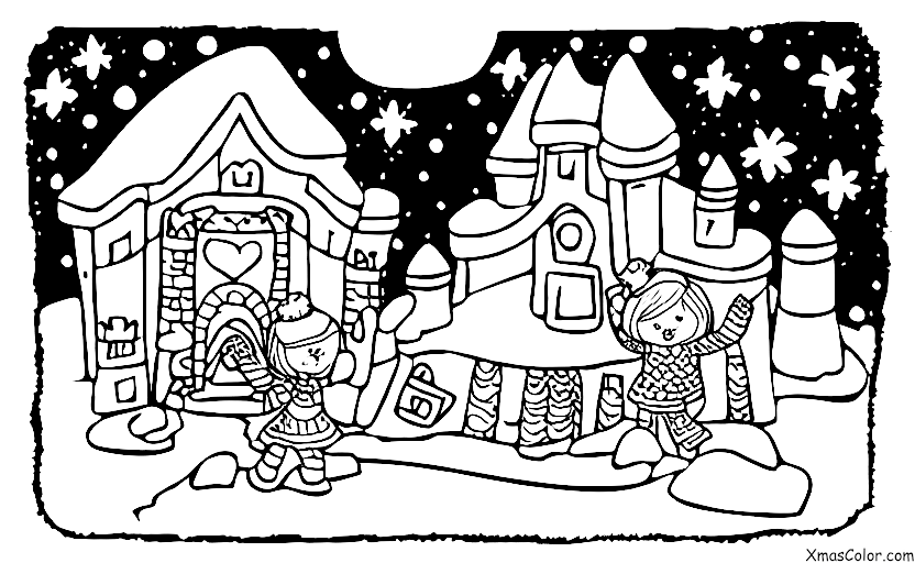Navidad / Nieve: Una chica que hace un castillo de nieve