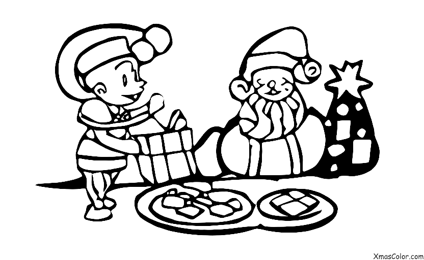 Navidad / Niños: Un niño dejando un plato de galletas y leche fuera por Papá Noel