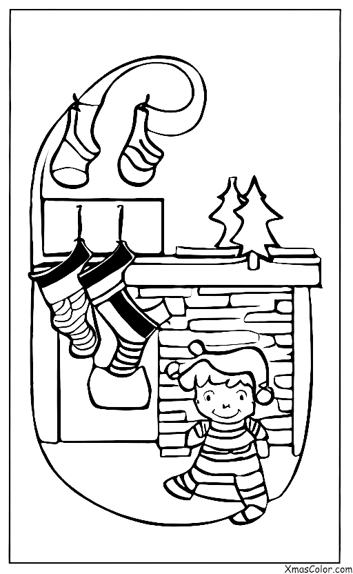 Navidad / Niños: Un niño que cuelga sus medias por la chimenea