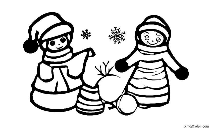 Navidad / Niños: Una niña haciendo un muñeco de nieve
