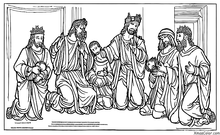 Navidad / Nosotros tres reyes: Los Tres Reyes presentando sus regalos a Jesús