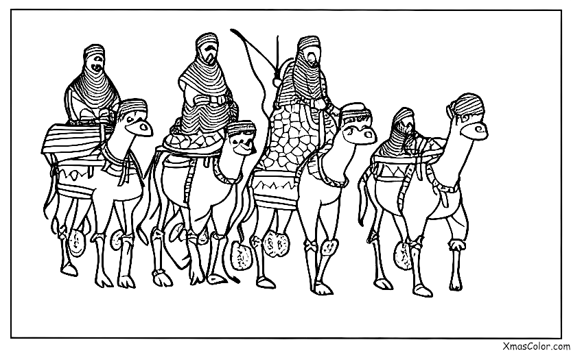 Navidad / Nosotros tres reyes: Los tres reyes y sus camellos cruzando un río