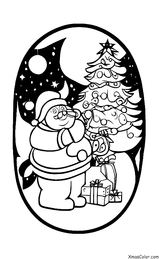 Navidad / Obras de Navidad: Santa y sus renos volando en el cielo