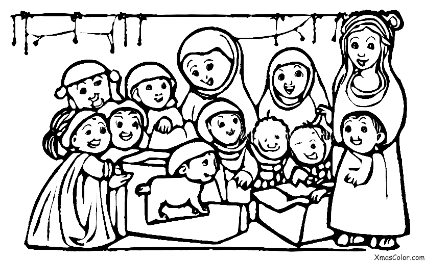 Navidad / Obras de Navidad: Un grupo de niños representando la escena de la natividad