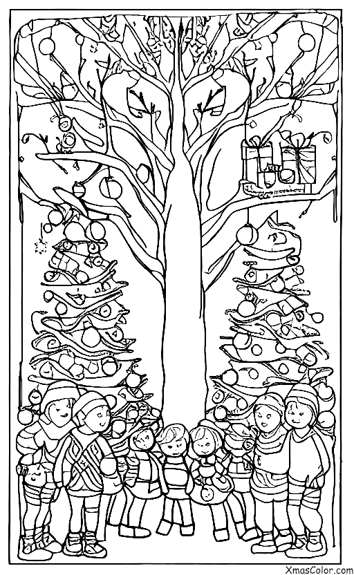Navidad / Obras de Navidad: Un grupo de personas que decoran un árbol de Navidad