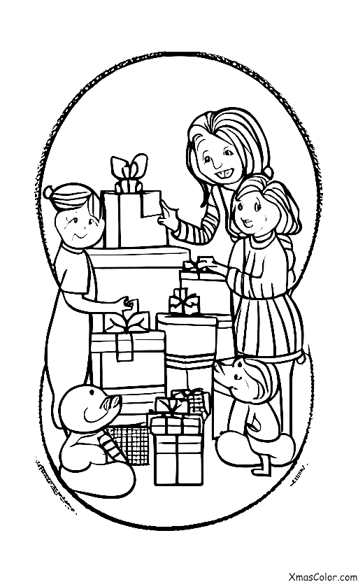 Navidad / Obras de Navidad: Una familia abriendo regalos en la mañana de Navidad