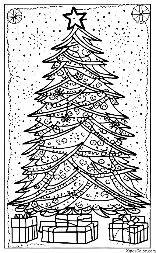 Navidad / Paisaje Invernal: Árbol de Navidad en la noche