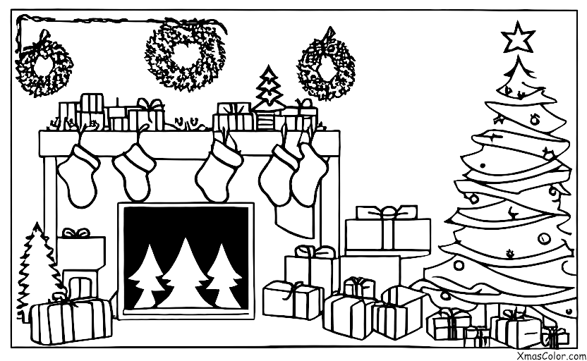 Navidad / Paisaje Invernal: Chimenea con calcetines