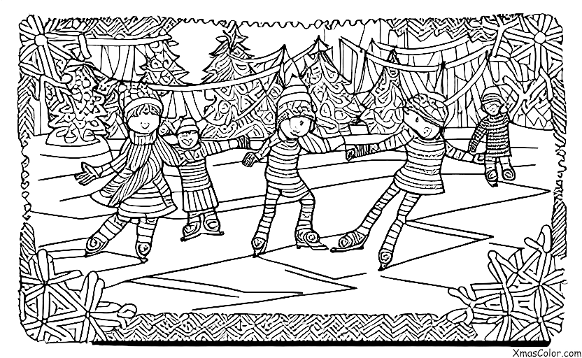 Navidad / Paisaje Invernal: Patinaje sobre hielo
